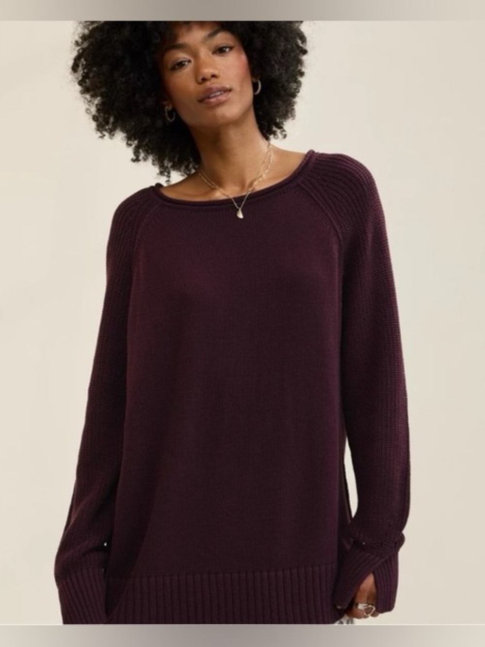 Aerie Women's Bistro Plum Crewneck Cotton Sweater